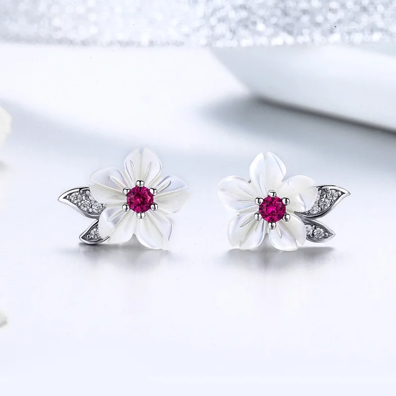 (image for) Pandora Style Silver Cherry Blossom Stud Earrings - BSE055 - View 2