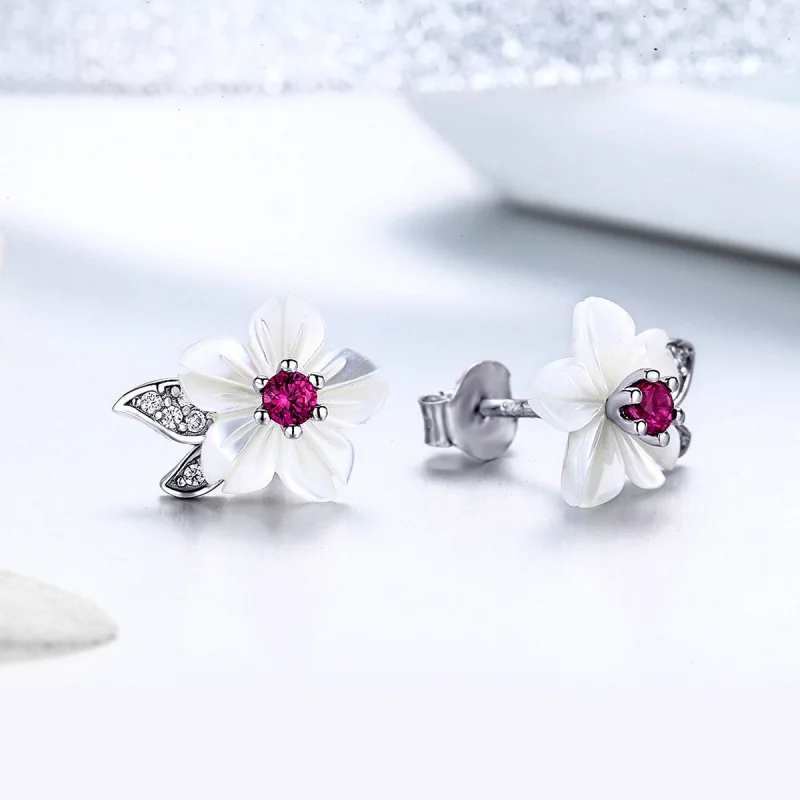 (image for) Pandora Style Silver Cherry Blossom Stud Earrings - BSE055 - View 3