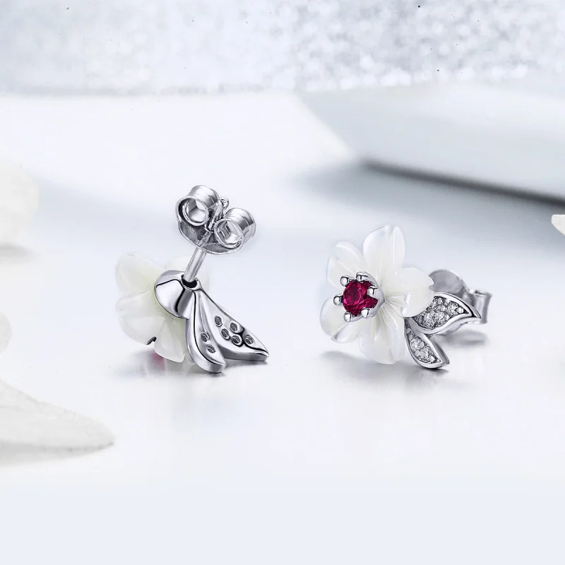 (image for) Pandora Style Silver Cherry Blossom Stud Earrings - BSE055 - View 4