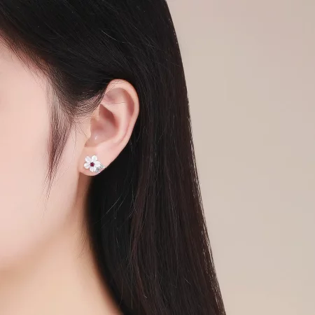 Pandora Style Silver Cherry Blossom Stud Earrings - BSE055
