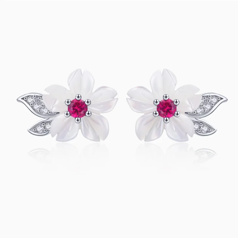 (image for) Pandora Style Silver Cherry Blossom Stud Earrings - BSE055 - Product Image