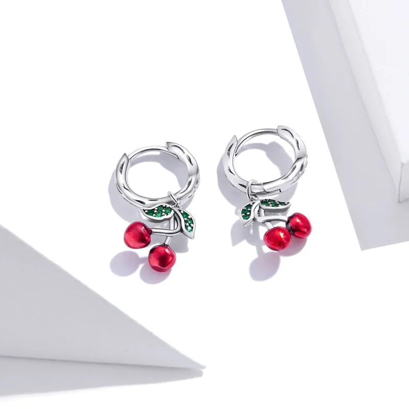 (image for) Pandora Style Silver Cherry Dangle Earrings - SCE905 - View 2