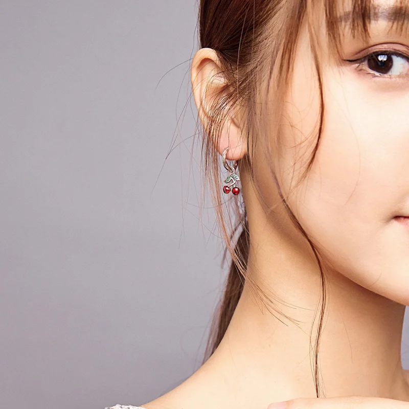 (image for) Pandora Style Silver Cherry Dangle Earrings - SCE905 - View 6