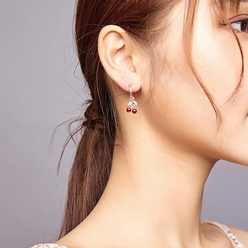 (image for) Pandora Style Silver Cherry Dangle Earrings - SCE905 - View 7