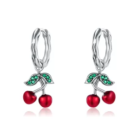 Pandora Style Silver Cherry Dangle Earrings - SCE905 Pandora Style Silver Cherry Dangle Earrings - SCE905