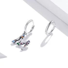 Pandora Style Silver Colorful Letter M Dangle Earrings - SCE1031 Pandora Style Silver Colorful Letter M Dangle Earrings - SCE1031