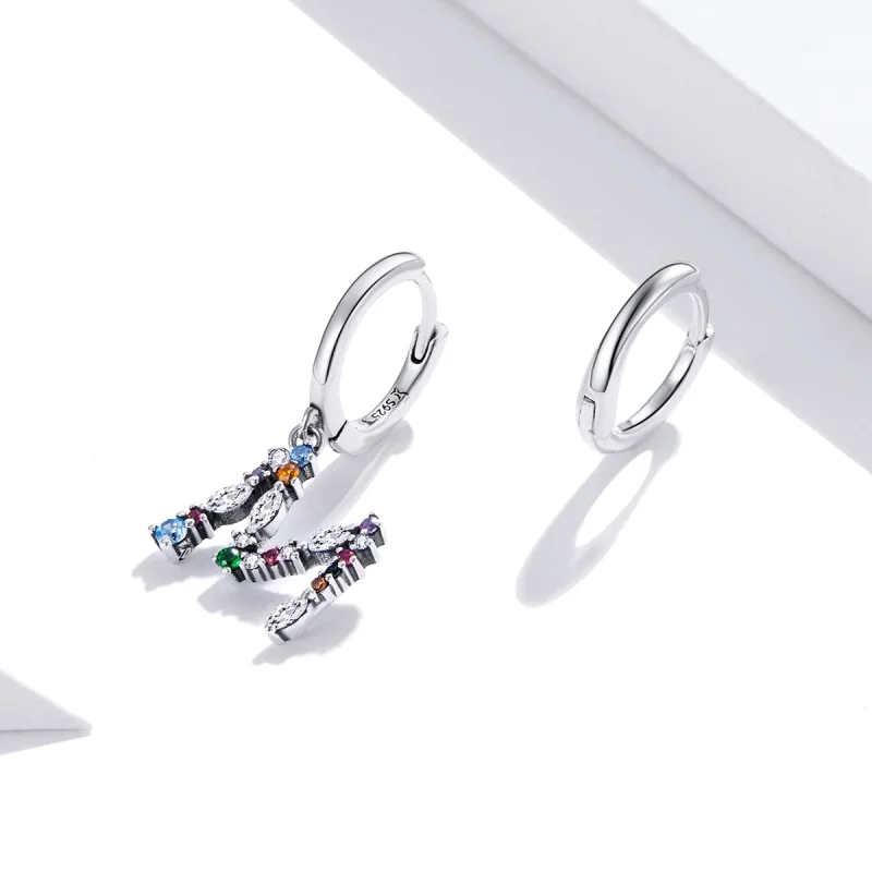 (image for) Pandora Style Silver Colorful Letter M Dangle Earrings - SCE1031 - View 2