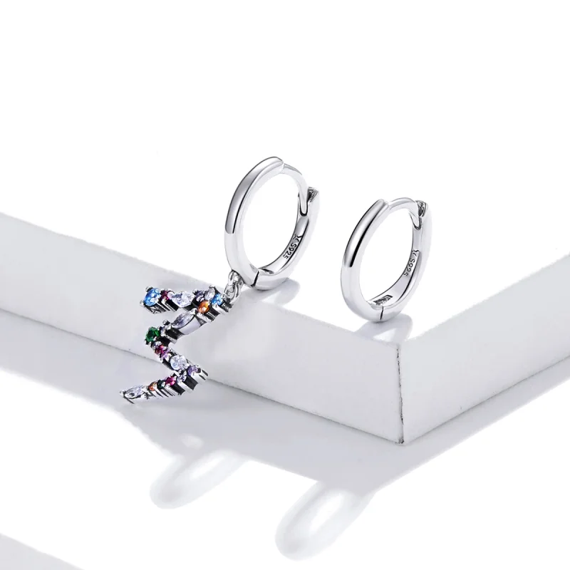 (image for) Pandora Style Silver Colorful Letter M Dangle Earrings - SCE1031 - View 3