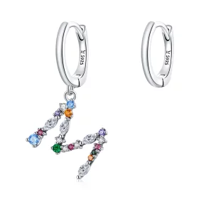 Pandora Style Silver Colorful Letter M Dangle Earrings - SCE1031 Pandora Style Silver Colorful Letter M Dangle Earrings - SCE1031
