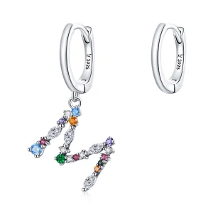(image for) Pandora Style Silver Colorful Letter M Dangle Earrings - SCE1031