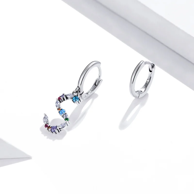 (image for) Pandora Style Silver Colorful Letter S Dangle Earrings - SCE1032 - View 2
