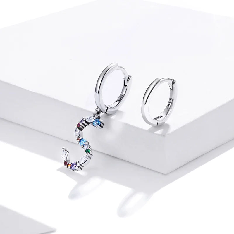 (image for) Pandora Style Silver Colorful Letter S Dangle Earrings - SCE1032 - View 4