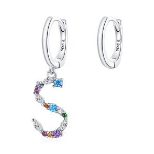 (image for) Pandora Style Silver Colorful Letter S Dangle Earrings - SCE1032