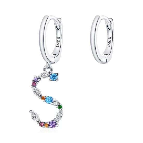 Pandora Style Silver Colorful Letter S Dangle Earrings - SCE1032
