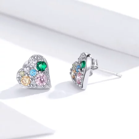 Pandora Style Silver Colorful Love Stud Earrings - SCE890