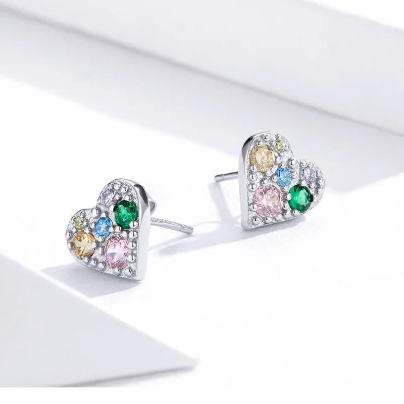 (image for) Pandora Style Silver Colorful Love Stud Earrings - SCE890 - View 4