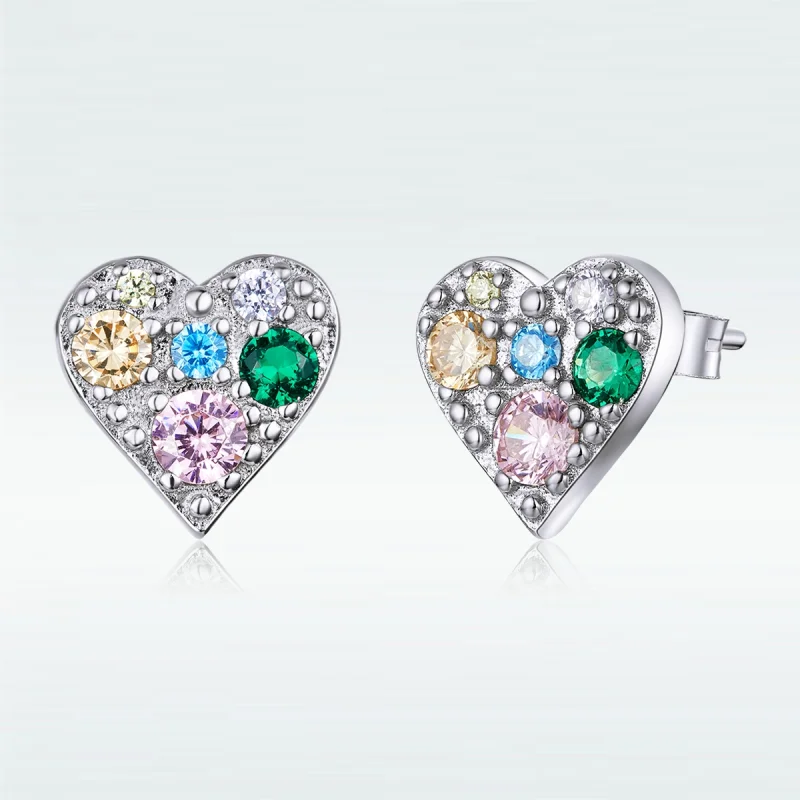 (image for) Pandora Style Silver Colorful Love Stud Earrings - SCE890 - View 5