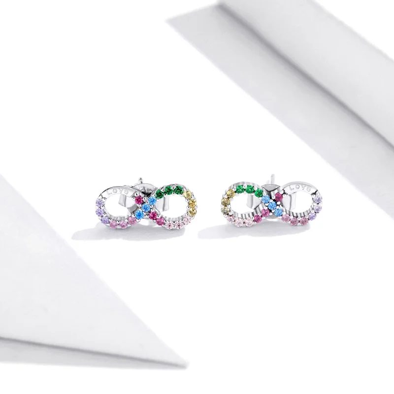 (image for) Pandora Style Silver Colorful Symbol of Infinity Stud Earrings - SCE893 - View 2