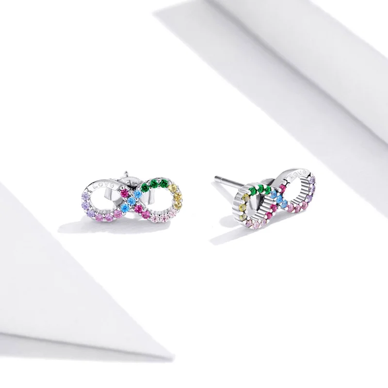(image for) Pandora Style Silver Colorful Symbol of Infinity Stud Earrings - SCE893 - View 3