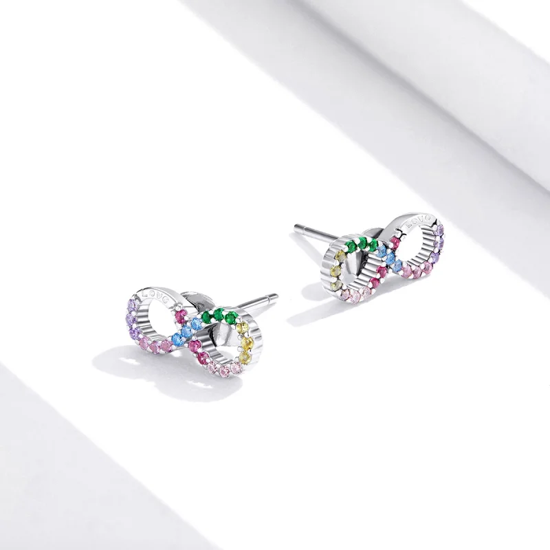 (image for) Pandora Style Silver Colorful Symbol of Infinity Stud Earrings - SCE893 - View 4