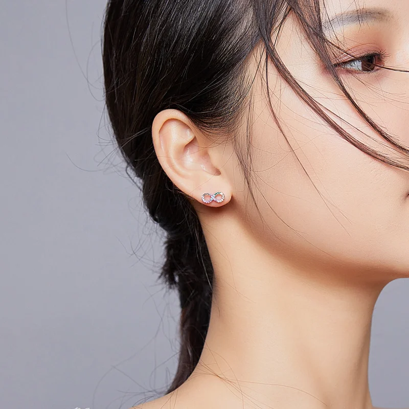 (image for) Pandora Style Silver Colorful Symbol of Infinity Stud Earrings - SCE893 - View 5