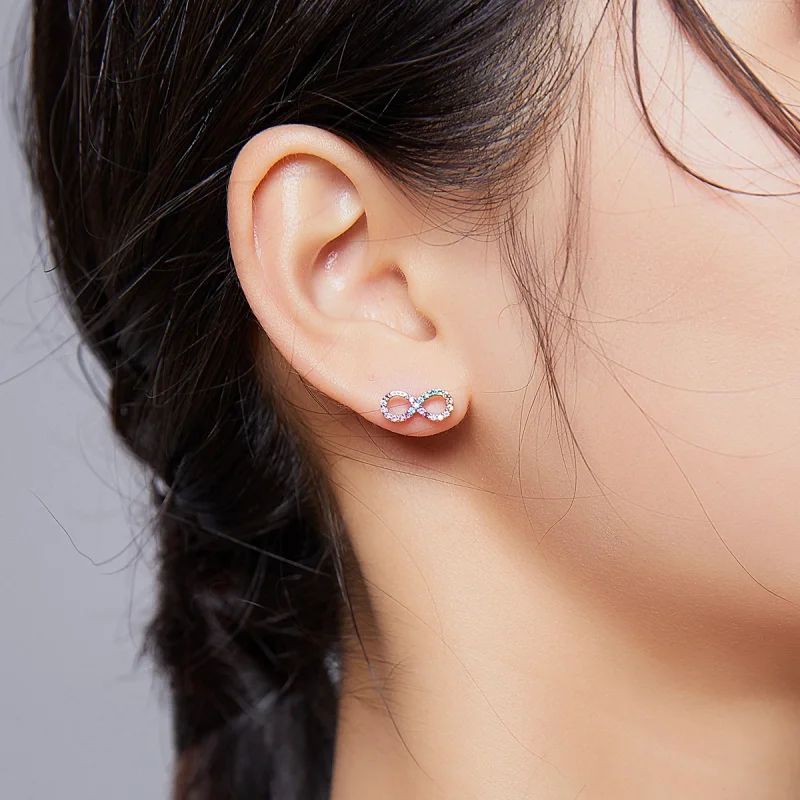 (image for) Pandora Style Silver Colorful Symbol of Infinity Stud Earrings - SCE893 - View 7