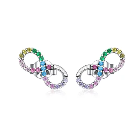 Pandora Style Silver Colorful Symbol of Infinity Stud Earrings - SCE893