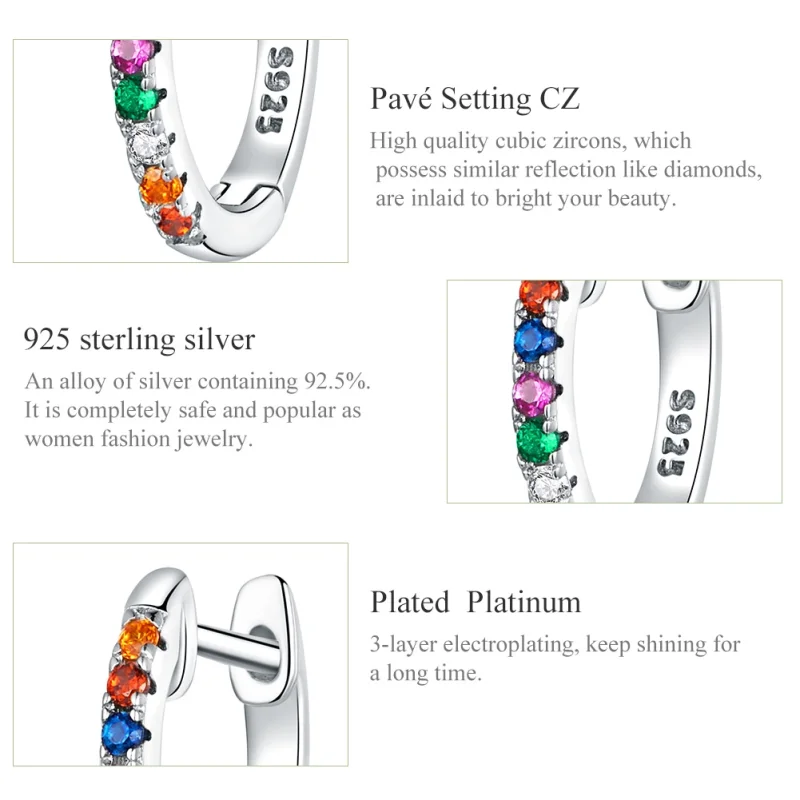 (image for) Pandora Style Silver Colorful Zircon Hoop Earrings - SCE721 - View 3