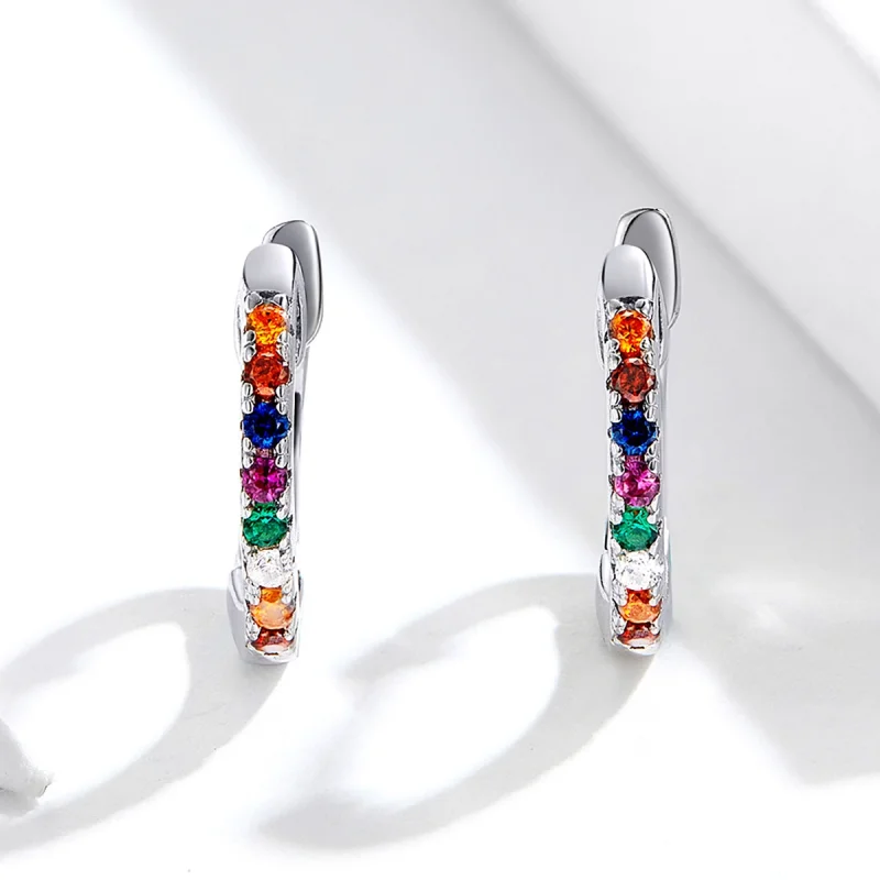 (image for) Pandora Style Silver Colorful Zircon Hoop Earrings - SCE721 - View 2