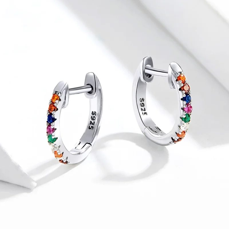 (image for) Pandora Style Silver Colorful Zircon Hoop Earrings - SCE721 - View 4
