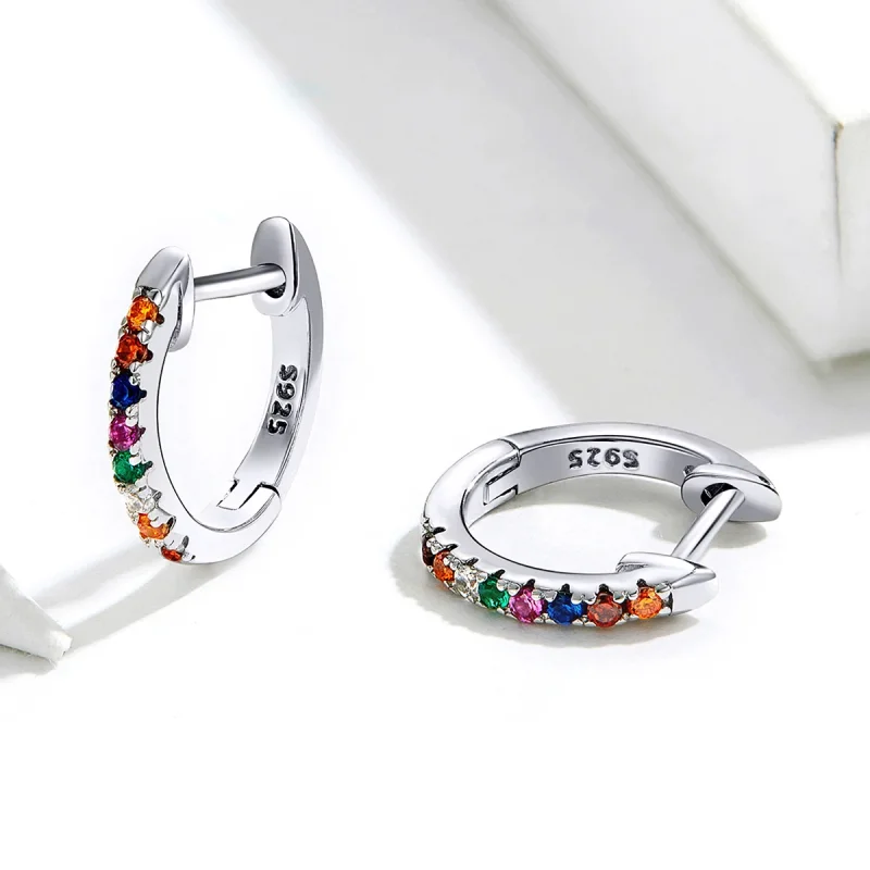 (image for) Pandora Style Silver Colorful Zircon Hoop Earrings - SCE721 - View 5