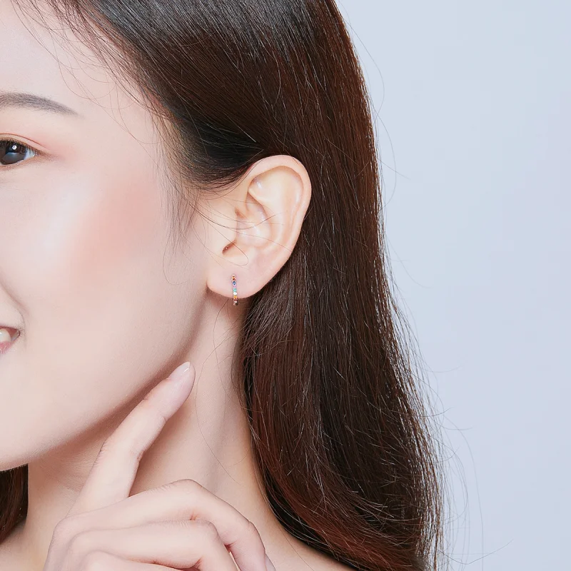 (image for) Pandora Style Silver Colorful Zircon Hoop Earrings - SCE721 - View 6