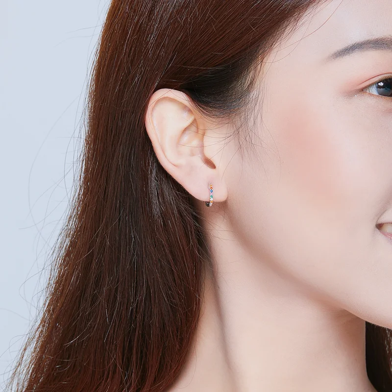 (image for) Pandora Style Silver Colorful Zircon Hoop Earrings - SCE721 - View 7