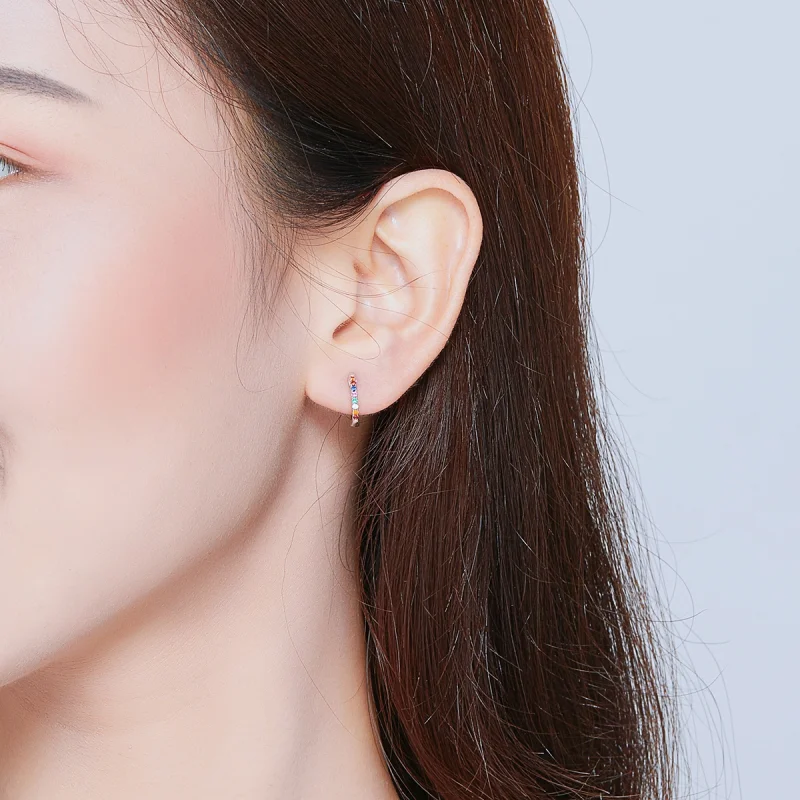 (image for) Pandora Style Silver Colorful Zircon Hoop Earrings - SCE721 - View 8