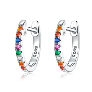 (image for) Pandora Style Silver Colorful Zircon Hoop Earrings - SCE721