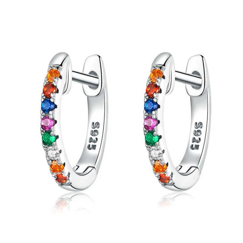 (image for) Pandora Style Silver Colorful Zircon Hoop Earrings - SCE721 - Product Image