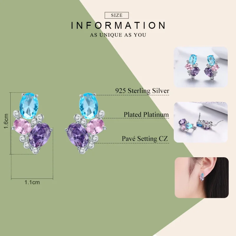 (image for) Pandora Style Silver Colorful Zircon Stud Earrings - SCE579 - View 2