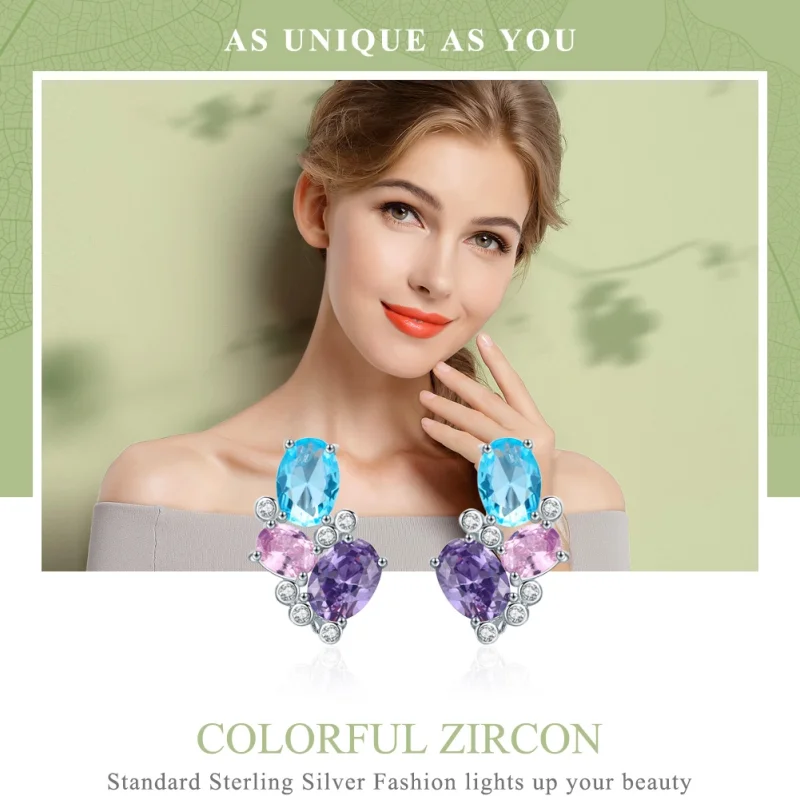 (image for) Pandora Style Silver Colorful Zircon Stud Earrings - SCE579 - View 3