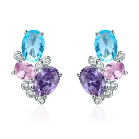 Pandora Style Silver Colorful Zircon Stud Earrings - SCE579