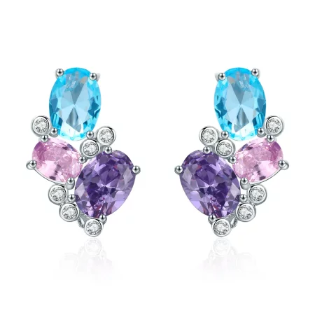 Pandora Style Silver Colorful Zircon Stud Earrings - SCE579