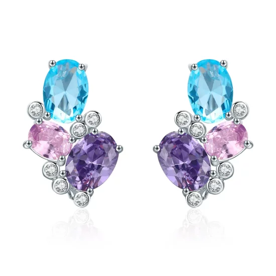Pandora Style Silver Colorful Zircon Stud Earrings - SCE579