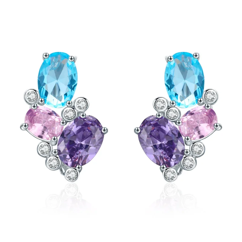 (image for) Pandora Style Silver Colorful Zircon Stud Earrings - SCE579 - Product Image