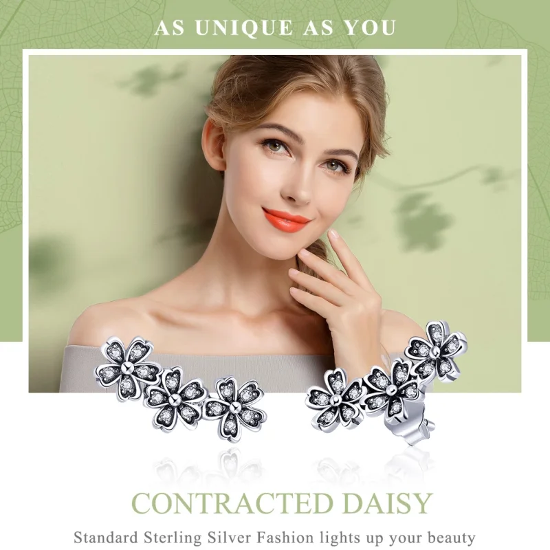 (image for) Pandora Style Silver Contracted Daisy Stud Earrings - SCE419 - View 2