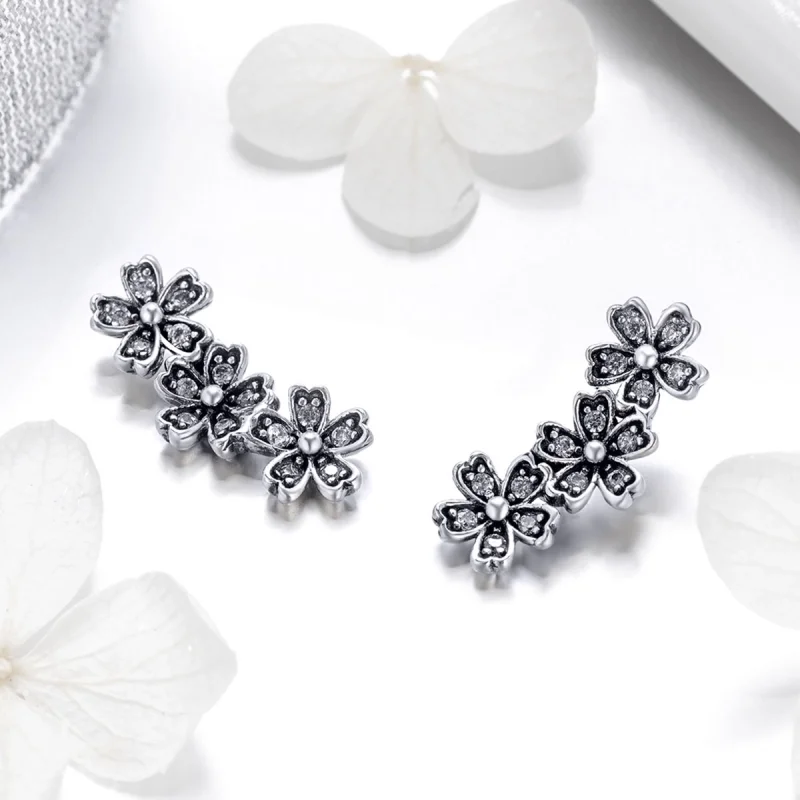 (image for) Pandora Style Silver Contracted Daisy Stud Earrings - SCE419 - View 3