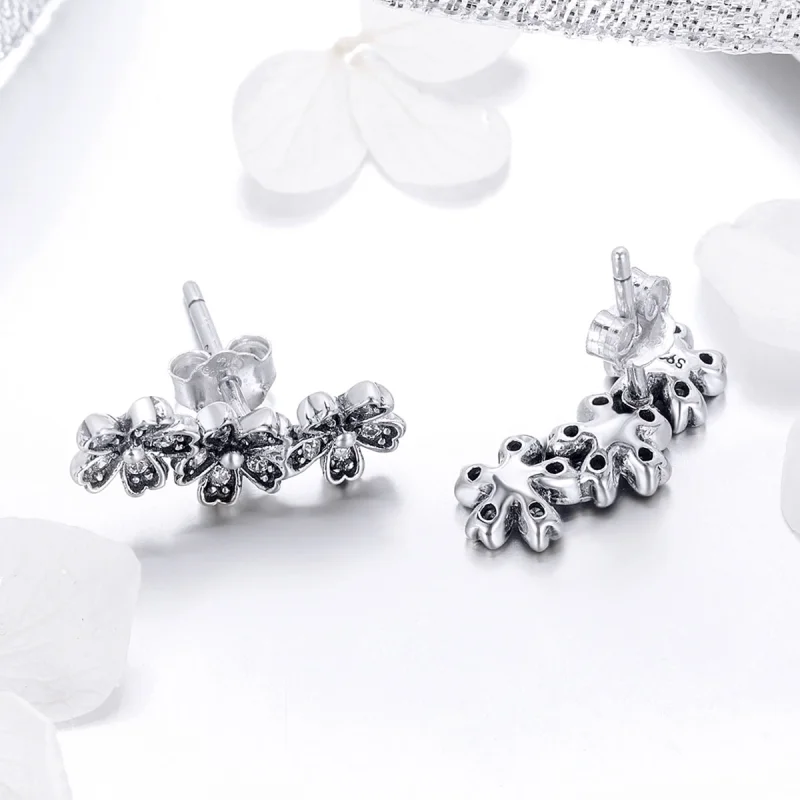 (image for) Pandora Style Silver Contracted Daisy Stud Earrings - SCE419 - View 4