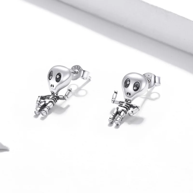 (image for) Pandora Style Silver Cool Skeleton Stud Earrings - SCE1110 - View 2