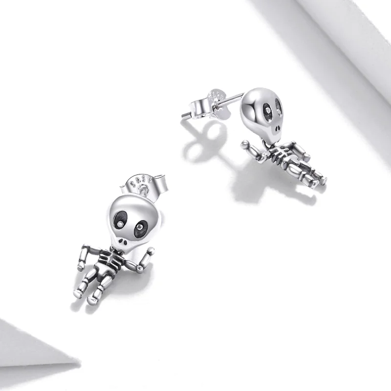(image for) Pandora Style Silver Cool Skeleton Stud Earrings - SCE1110 - View 4