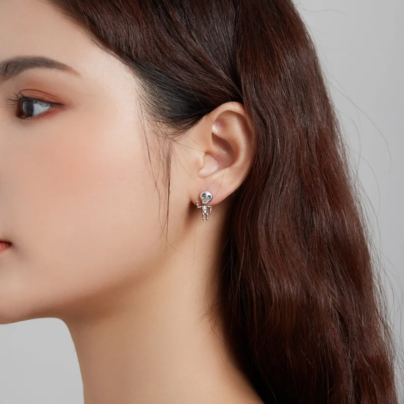 (image for) Pandora Style Silver Cool Skeleton Stud Earrings - SCE1110 - View 6