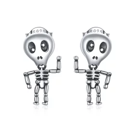 Pandora Style Silver Cool Skeleton Stud Earrings - SCE1110