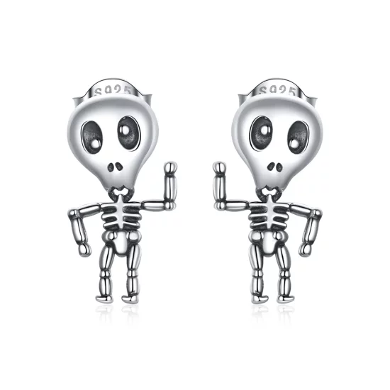 Pandora Style Silver Cool Skeleton Stud Earrings - SCE1110
